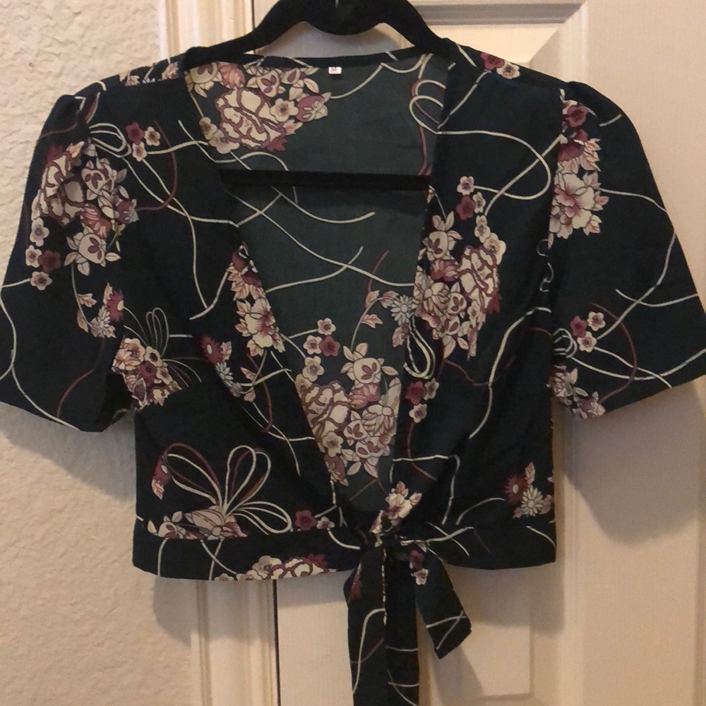 Dark green shirt that ties in the front